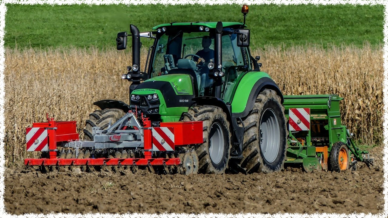 Gerste drillen | Deutz Fahr Agrotron 6160TTV | Amazone Kreiselegge mit D9-30 | Fliegl Frontpacker