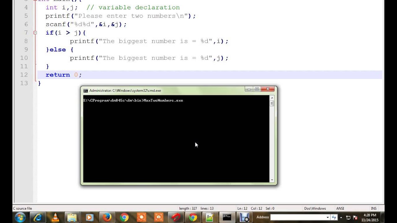 C PROGRAM TO  FIND OUT MAXIMUM OF TWO NUMBERS DEMO