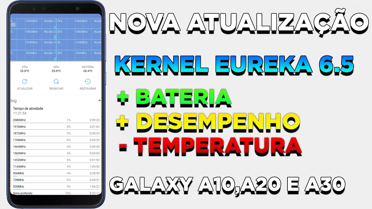 NOVA ATUALIZA&Ccedil;&Atilde;O KERNEL EUREKA 6.5 | GALAXY A10,A20 E A30 | GRANDES MELHORIAS DE DESEMPENHO