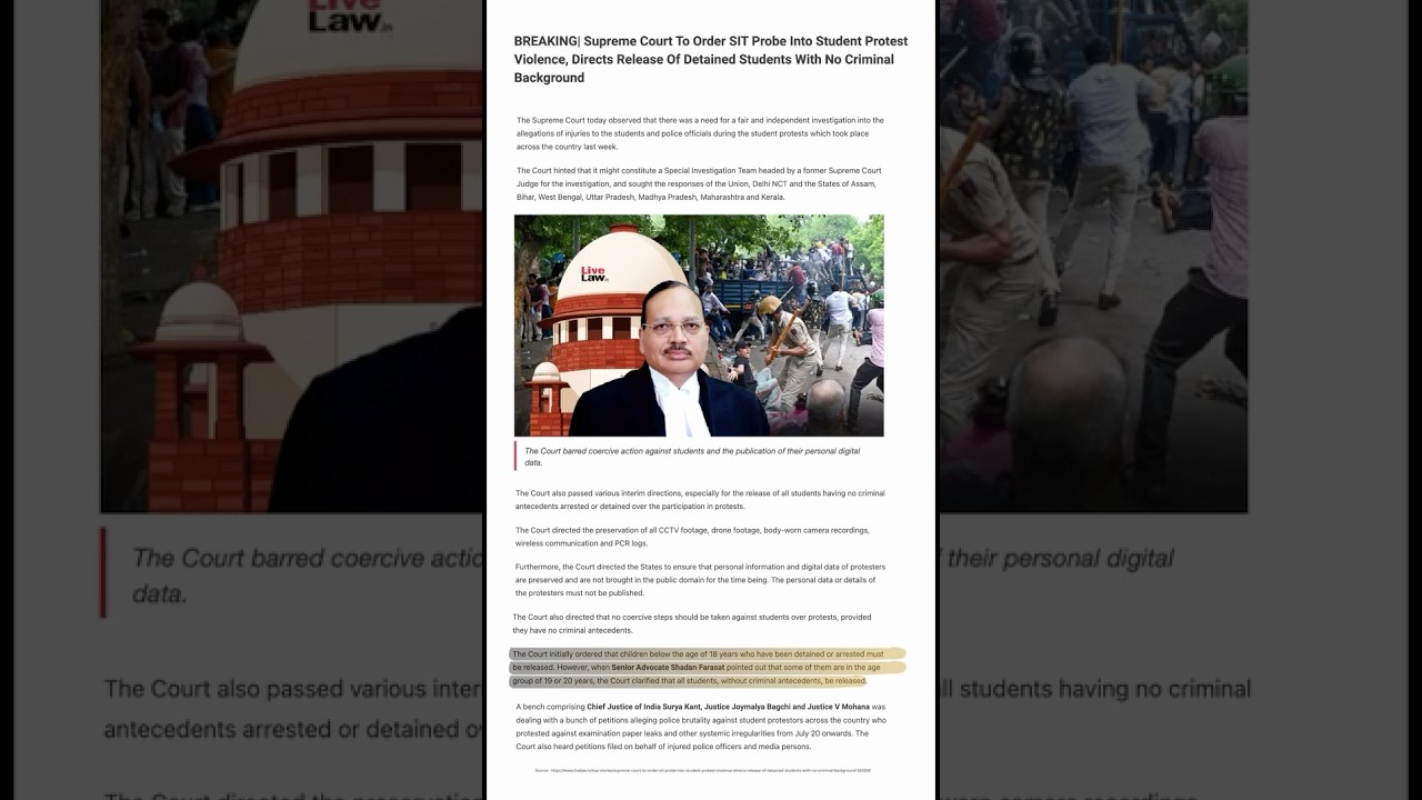 Supreme Court on Student Protests: Minors Released, FIRs Withdrawn? Here's the Truth