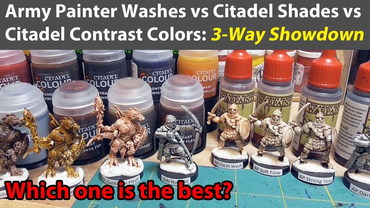 Смывки Army Painter Washes против Citadel Shades против Citadel Contrast Paints
