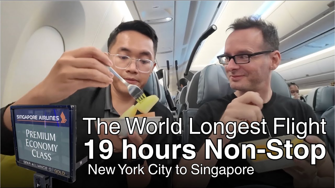 19 Hours Flight NYC to Singapore | Singapore Airline Premium Economy | Food we eat on the flight