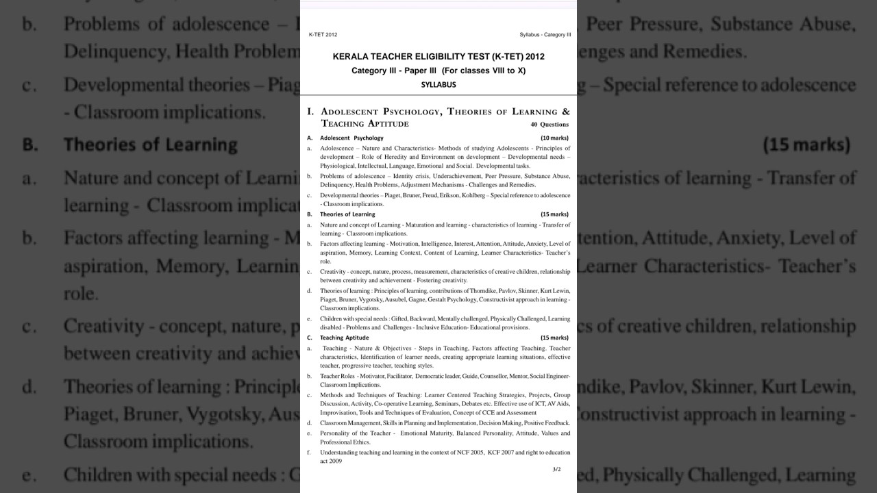 K-TET Sanskrit category 3&4 syllabus