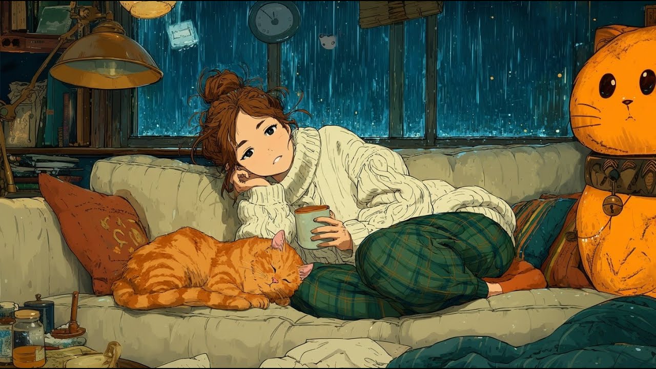 A Lazy Sunday Living Alone Diaries☁️ Cleaning, Cooking & Cozy Rain Sounds | Ghibli Style ASMR