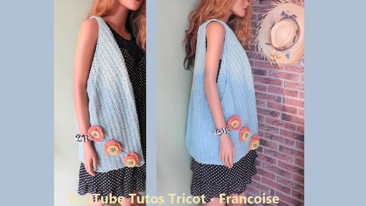 Tuto Tricot Sac en côtes 2/2 obliques torsées et Fleur au point de sable / Sac Cabas d'été facile