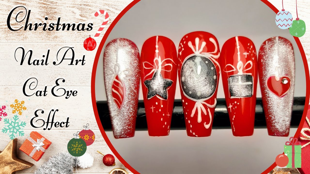 Christmas Nail Art - Christmas Designs - How to Create Christmas Cat Eye Effect Nail Art