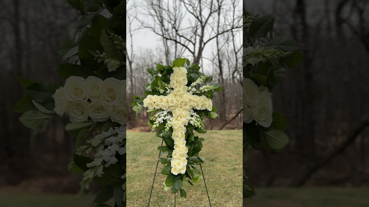 CROSS ARRANGEMENT 🕊️ #flowers #funeral #memorial #funeralhome #rip #guardianangel #arrangement