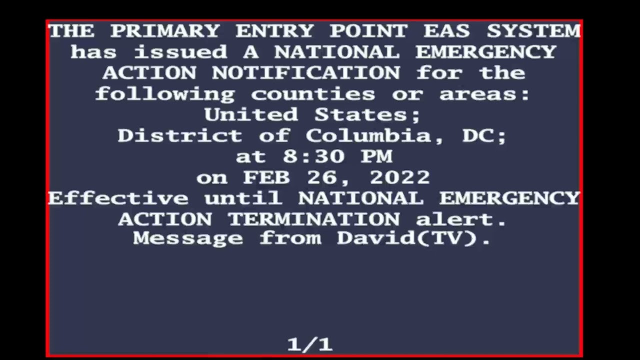 Youtube Emergency Alert  |   DASDEC-1EN DECODED MESSAGE 'EAN' FROM SENDER 'David(TV)'