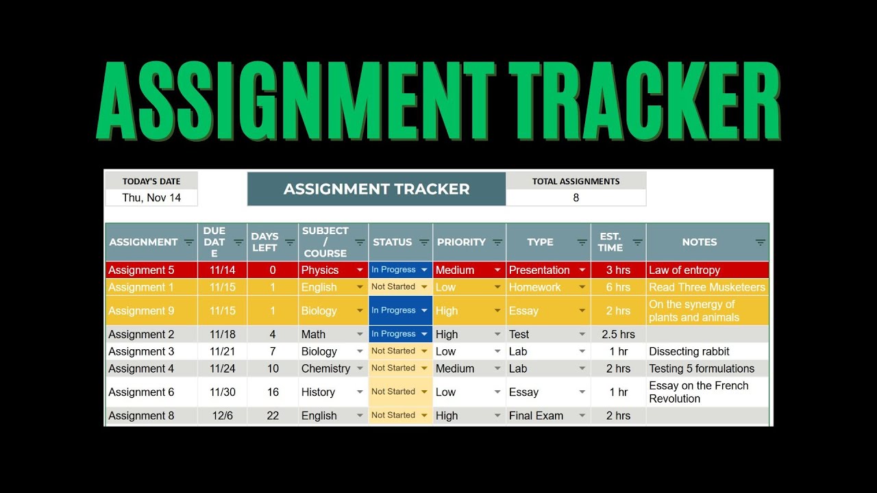 Easy Assignment Tracker (Google Sheets)