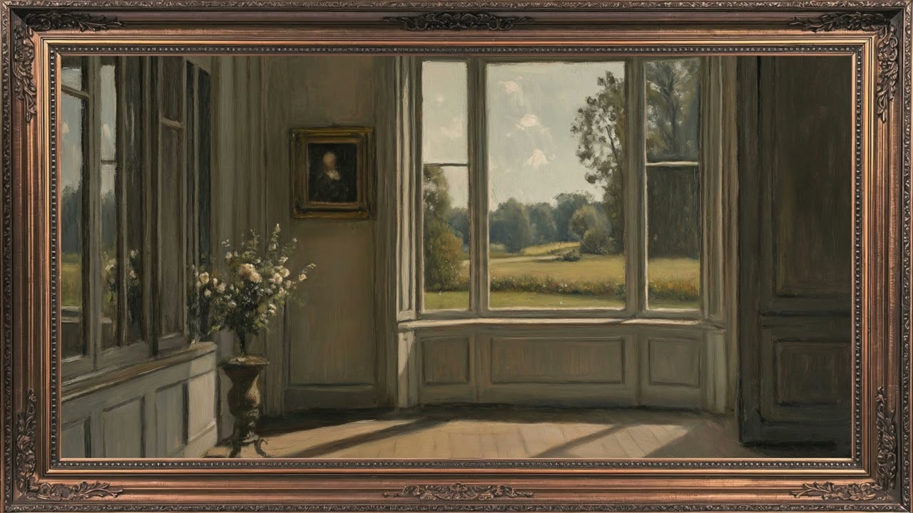 Vintage Manor Window View • 4K Frame TV Art • Sunny Estate Interior  Cozyland Prints