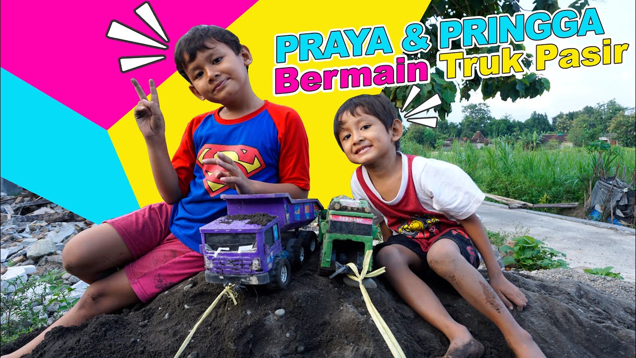 Praya Dan Pringga Bermain Truck Pasir dan Mandikan Truck