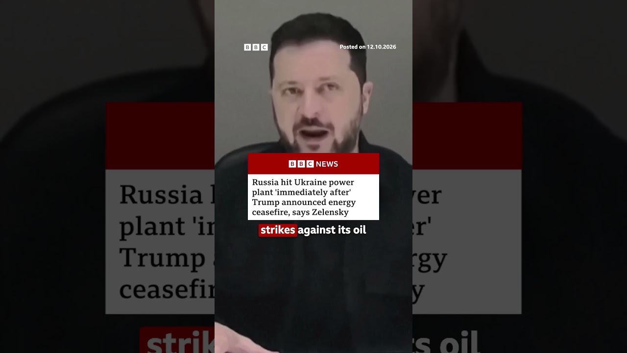 Zelensky: Russia hit Ukraine power plant 'immediately after' energy ceasefire announcement. #BBCNews
