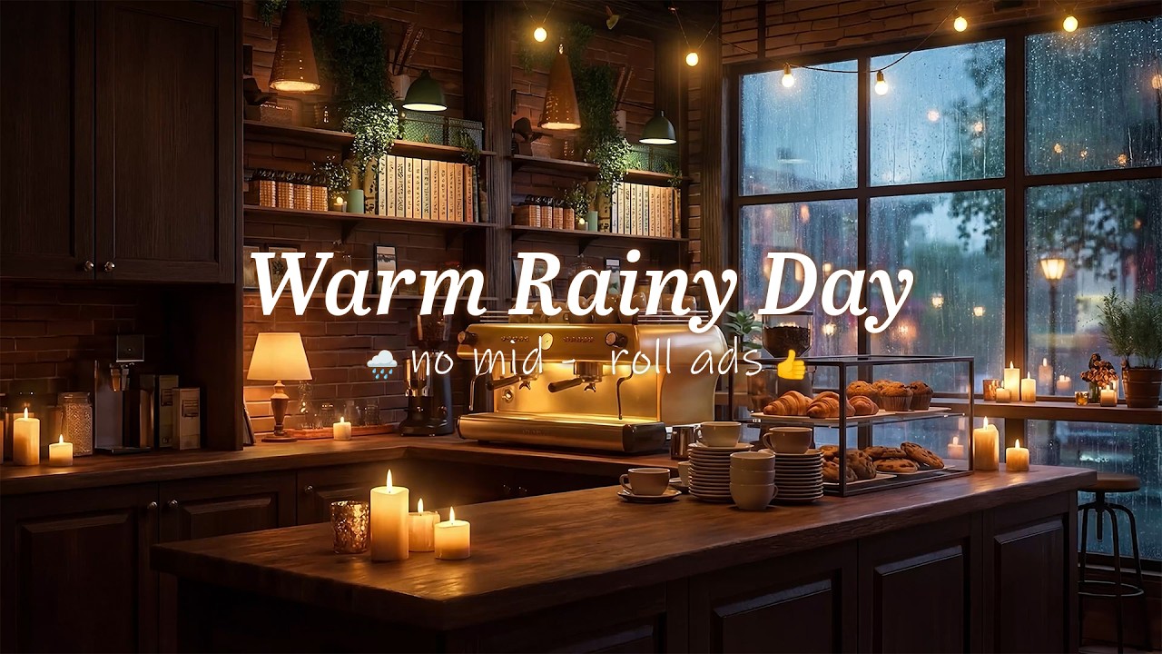 Warm Rainy Day at Cozy Coffee Shop (NO ADS MID) Rain Sounds & Jazz Music for Relax, Study, Work