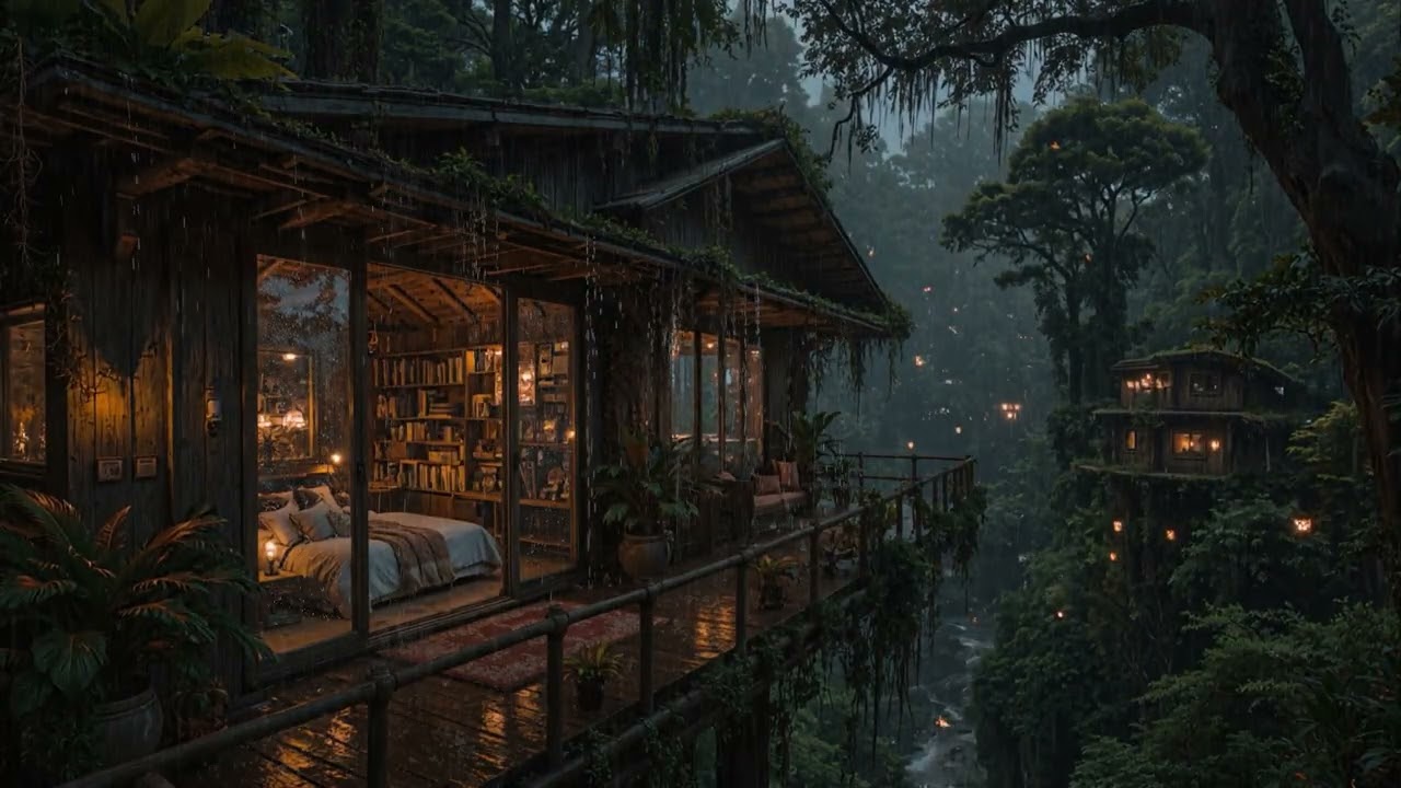 Night Rain Echoes Around a Forest Hideout 🌲 | Calm Ambience for Sleeping