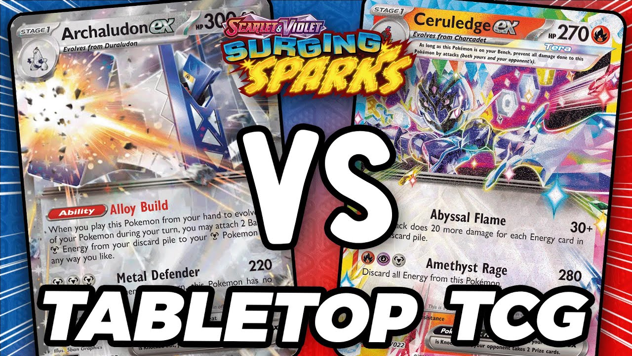 Can Archaludon ex Defeat Ceruledge ex in this Surging Sparks Tabletop Gameplay?!