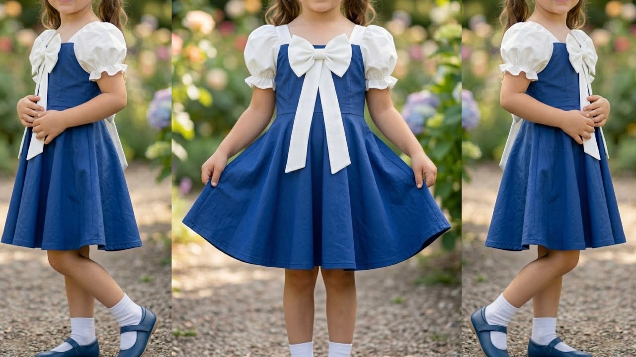 Full Circle Baby Frock Cutting & Stitching | Puff Sleeves Stylish Dress with Big Bow Design 2025