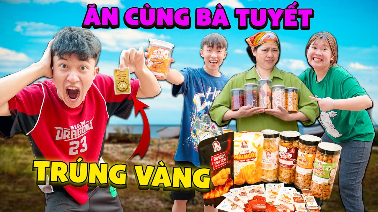 24H Ăn Đồ Ăn Vặt Bà Tuyết - Bất Ngờ Trúng Vàng Thật | Anh Tóc Xoăn