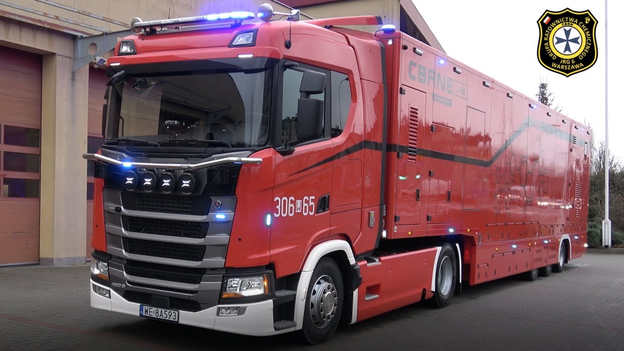 Alarmowo wielkie LABORATORIUM CBRNE Scania! Cała grupa chemiczna - wszystkie wozy z JRG 6 Warszawa