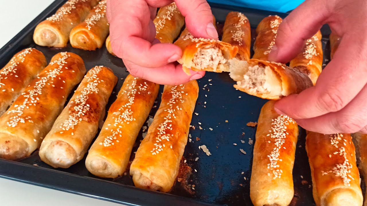 Слоёные трубочки с мясной начинкой! Готовятся и съедаются на одном дыхании!