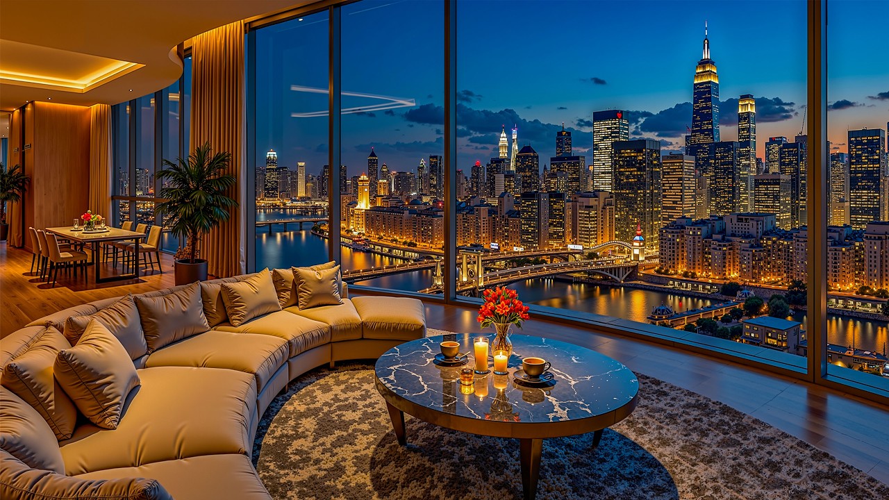 Luxury New York Skyline Jazz Night | Cozy Apartment with Smooth Jazz Piano Ambience for Deep Sleep