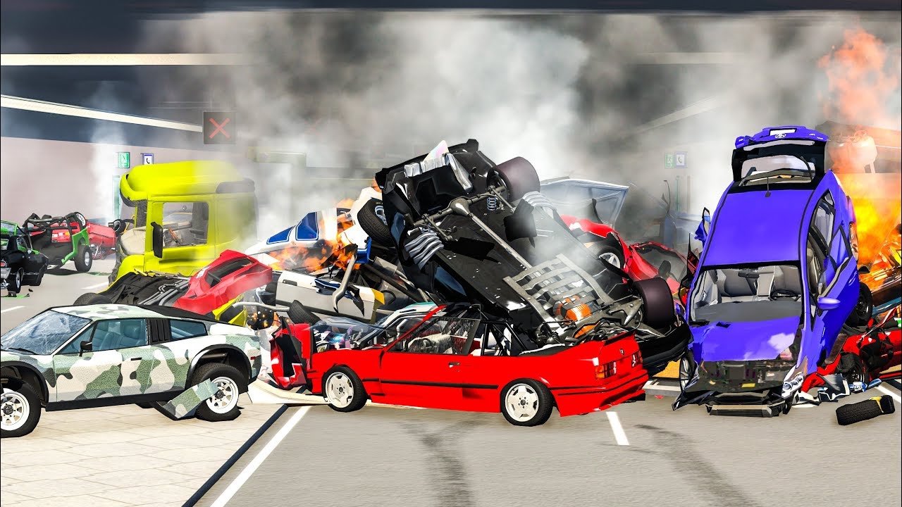 MASSIVE PILE UP SPIKE STRIP CRASHES #4 - BeamNG Drive | CRASHdriven