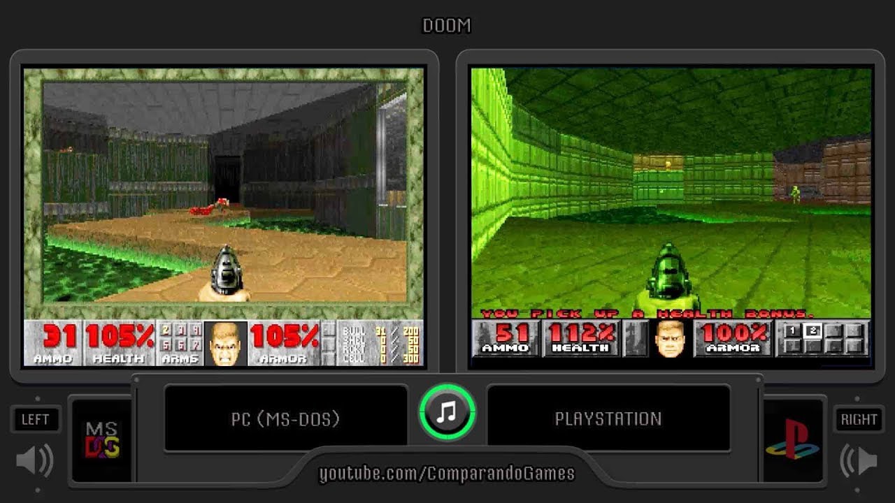 Doom (PC vs Playstation) Side by Side Comparison (PC vs PS1) Ms-Dos vs PSX