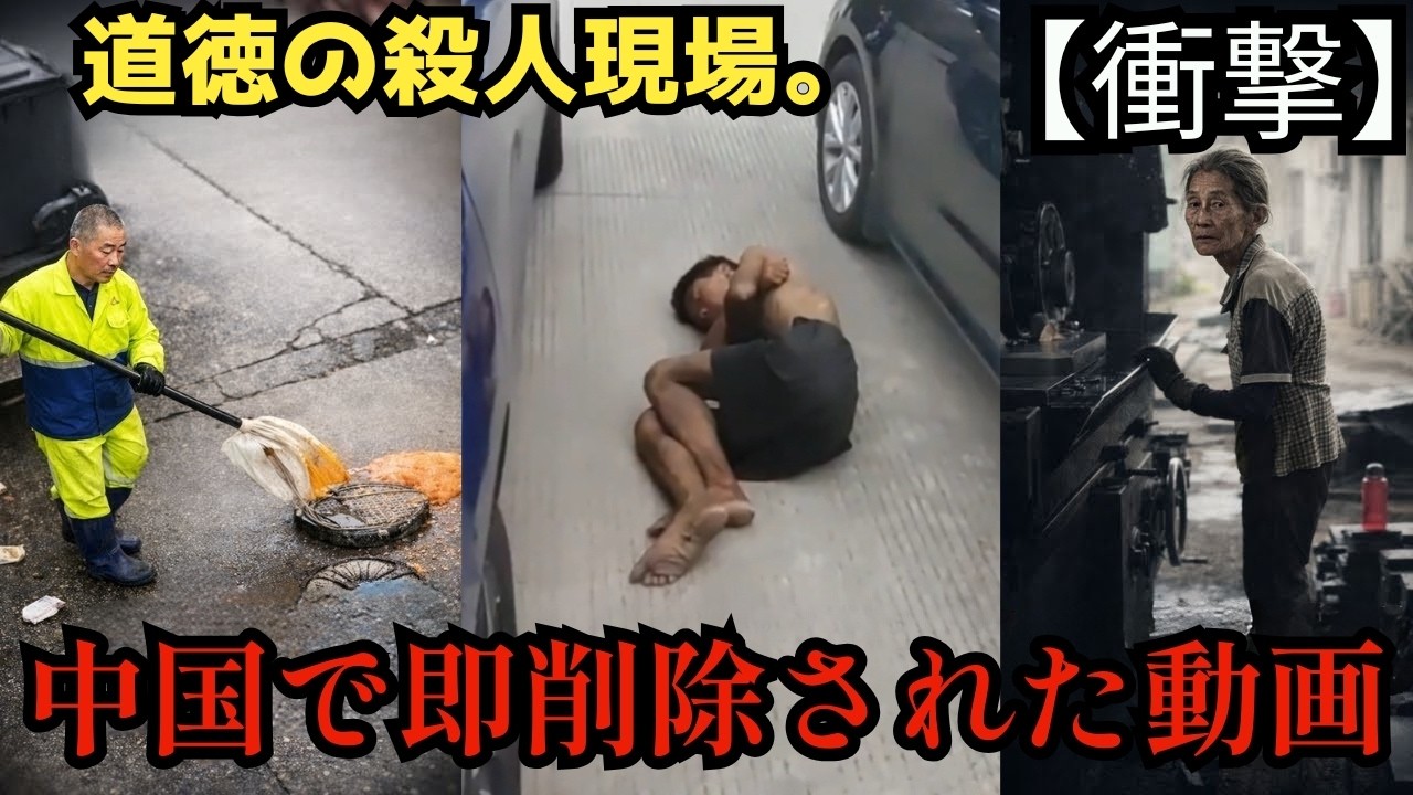 【衝撃】中国SNSで消えた動画..🔥 故意に道路へ油を撒く清掃員、崩壊する道徳の現場