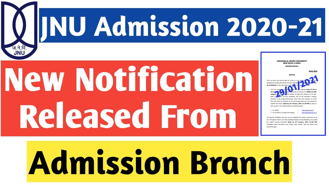 Jnu Admission 2020-21 | New Notice Released Form Admission Branch