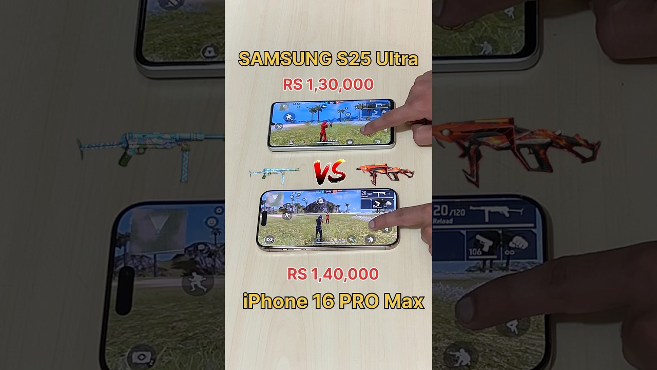 iPhone 16 PRO MAX vs SAMSUNG S25 ULTRA💀 vs 1,30,000 vs 1,40,000 - FF GUN TEST #freefire #shorts