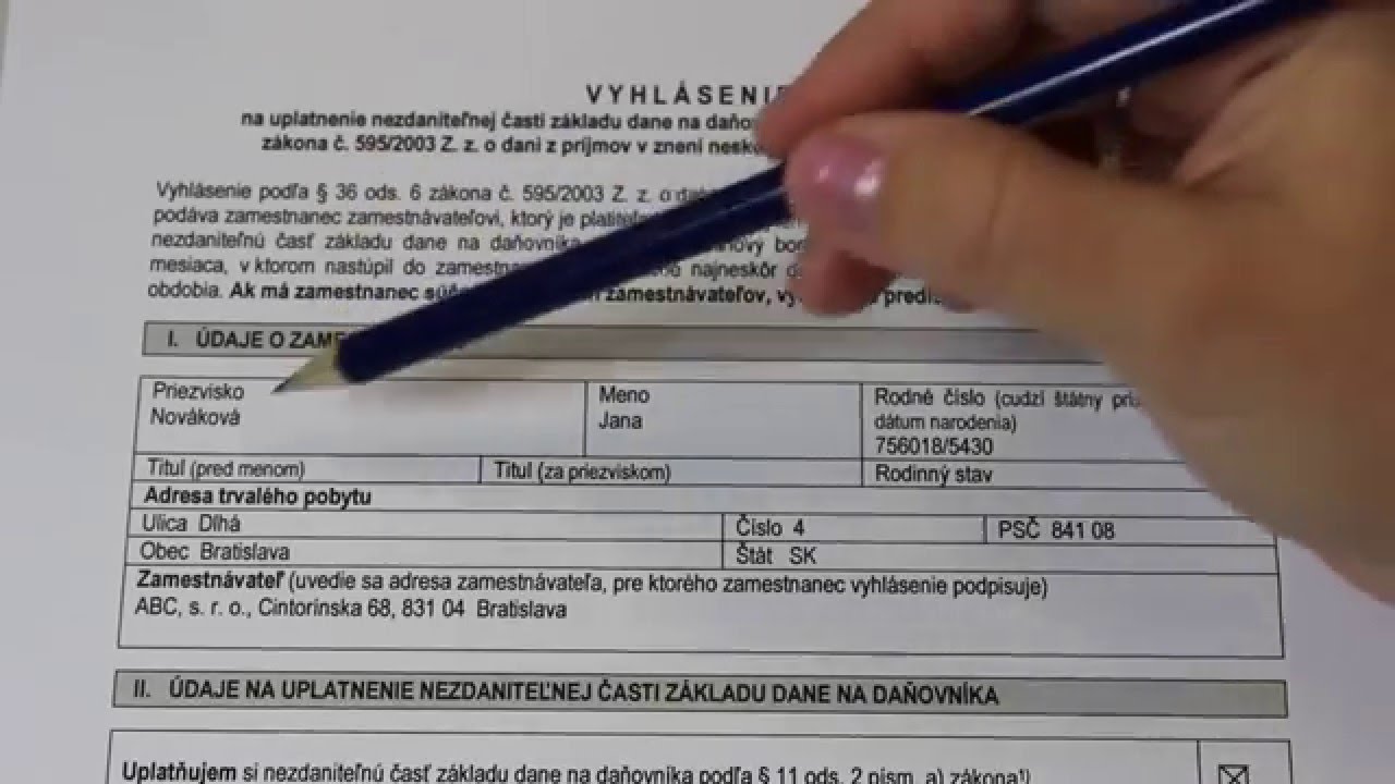 Vyhlásenie na uplatnenie nezdaniteľnej časti základu dane na daňovníka na rok 2016 (SK)