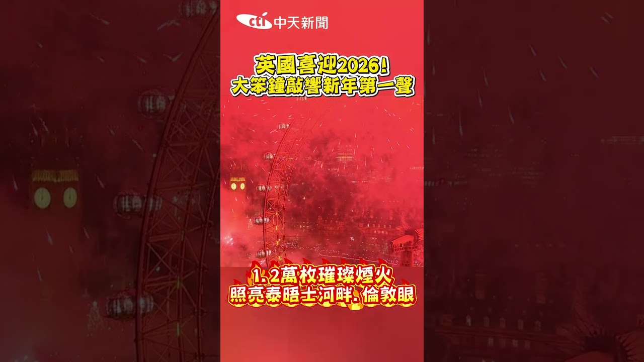 英國喜迎2026! 大笨鐘敲響新年第一聲 1.2萬枚璀璨煙火 照亮泰晤士河畔.倫敦眼 #shorts