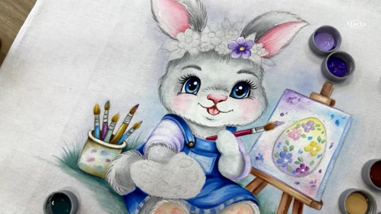 Coelhinho da Pascoa Artista Pintura em Tecido- Café com arte #262