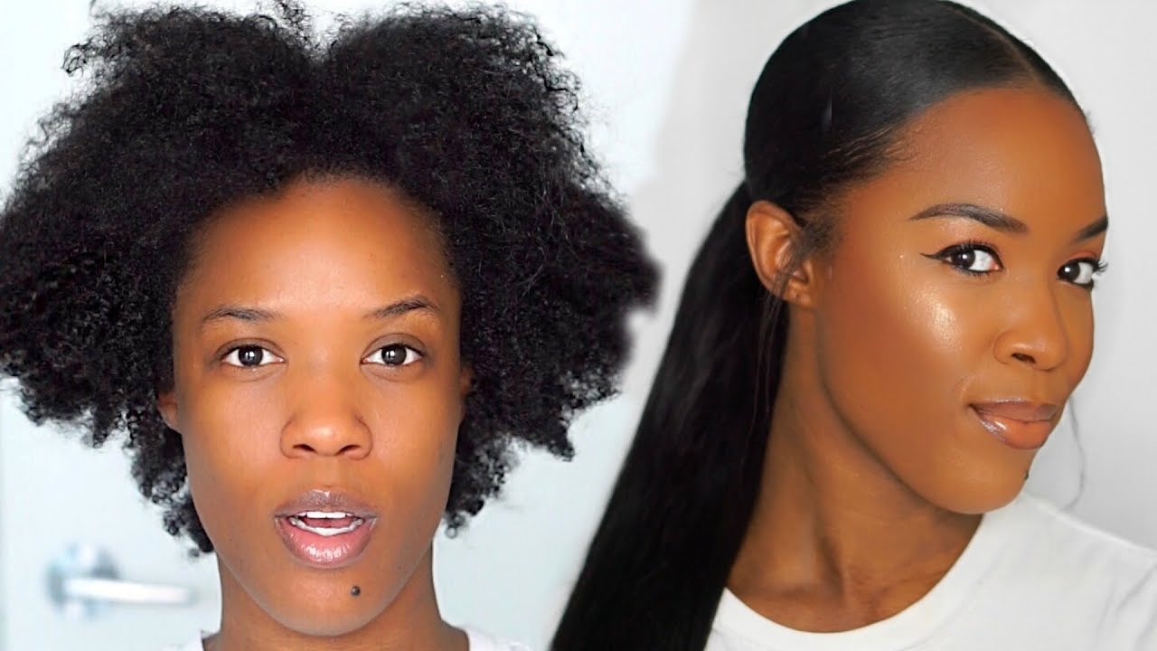 HOW TO: SLEEK LOW PONYTAIL W/ WEAVE ON 4B/4C NATURAL HAIR