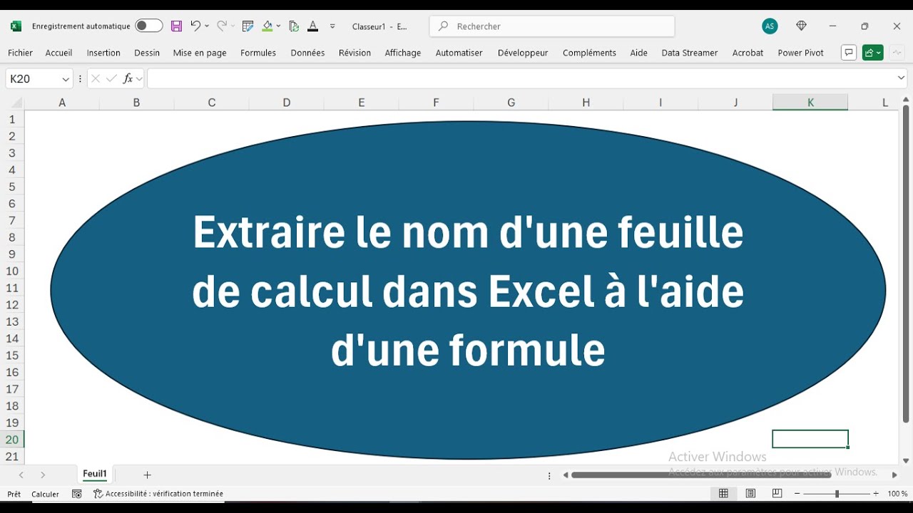 Extraire le nom d'une feuille de calcul dans Excel à l'aide d'une formule