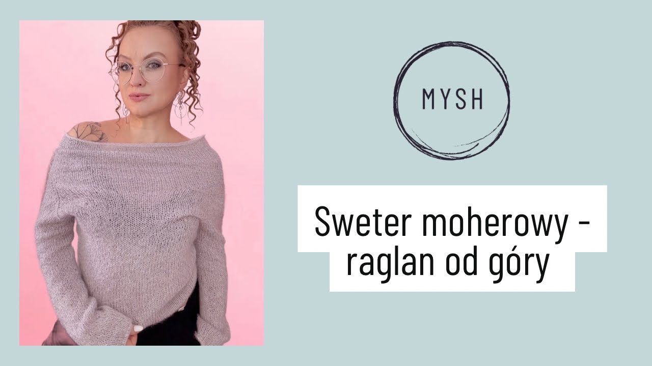 Sweter moherowy z opadającym ramieniem off shoulder - raglan od g&oacute;ry