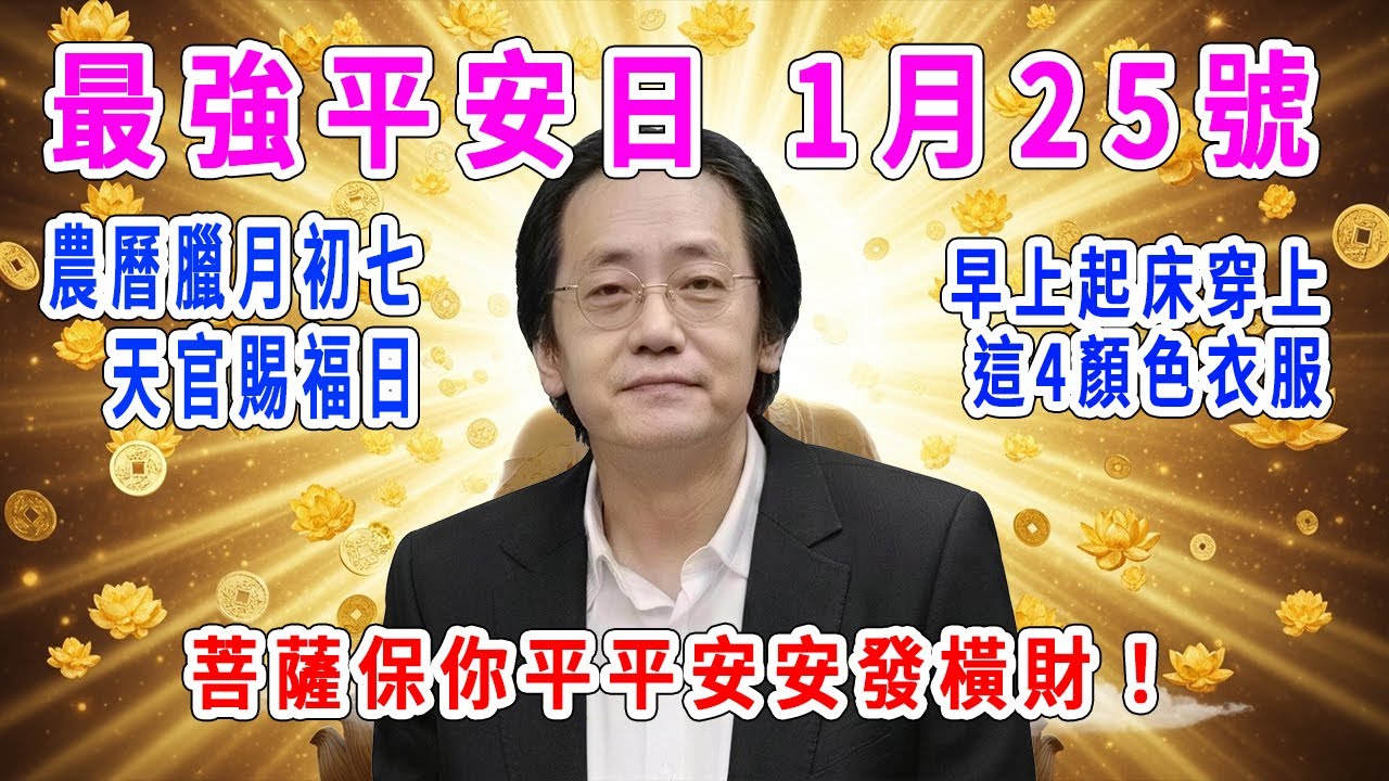 最強平安日！1月25號，農曆臘月初七，「天官賜福日」，早上起床穿上這4顏色衣服，菩薩保你平平安安發橫財！