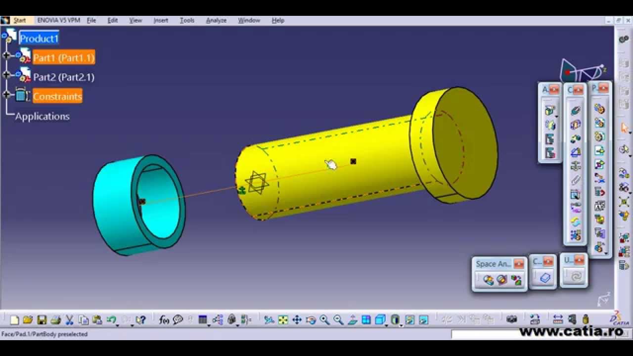 CATIA v5: Parametrization of a simple assembly
