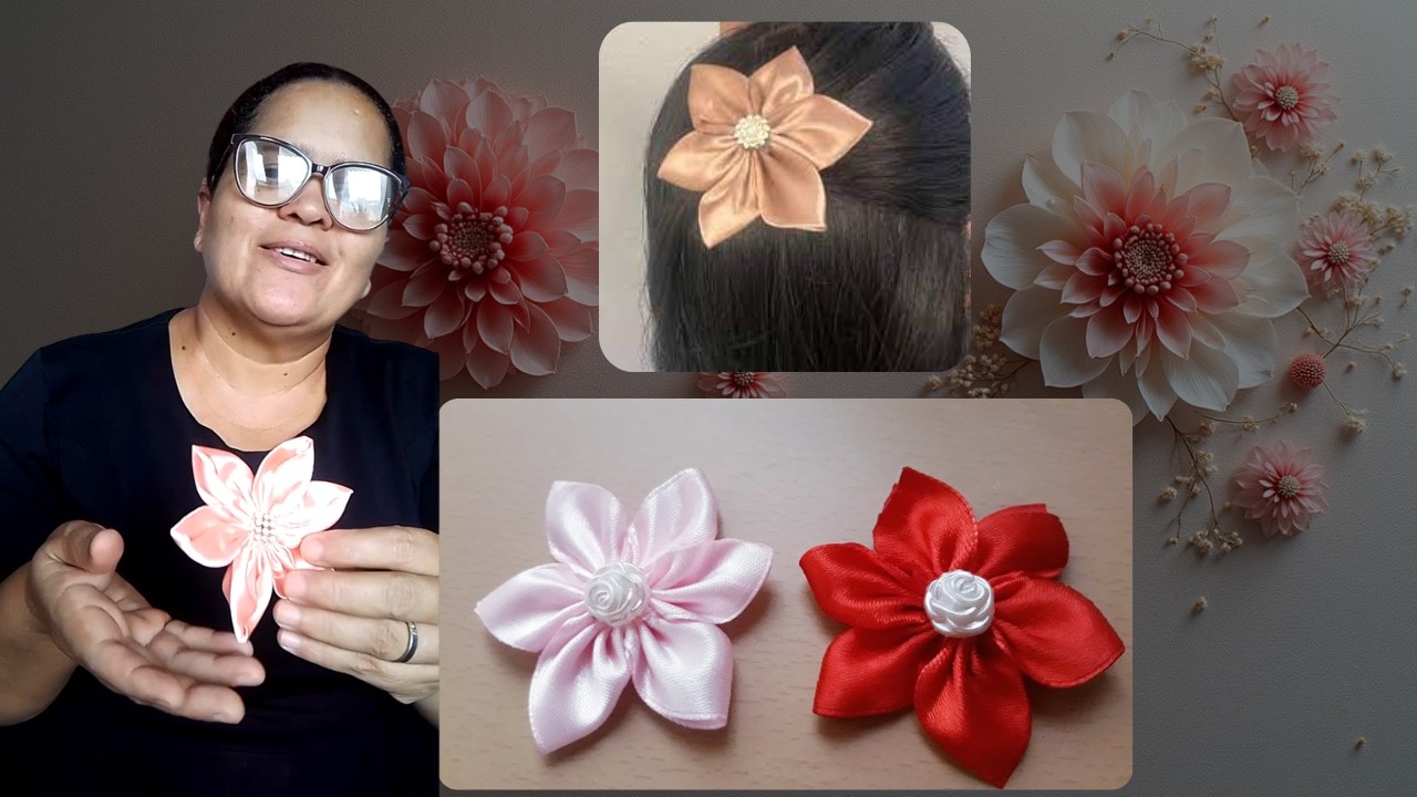 FLOR DE CETIM LUXUOSA E F&Aacute;CIL! 🌸 Aprenda a Fazer Flor de 6 P&eacute;talas Para Apliques e Decora&ccedil;&atilde;o