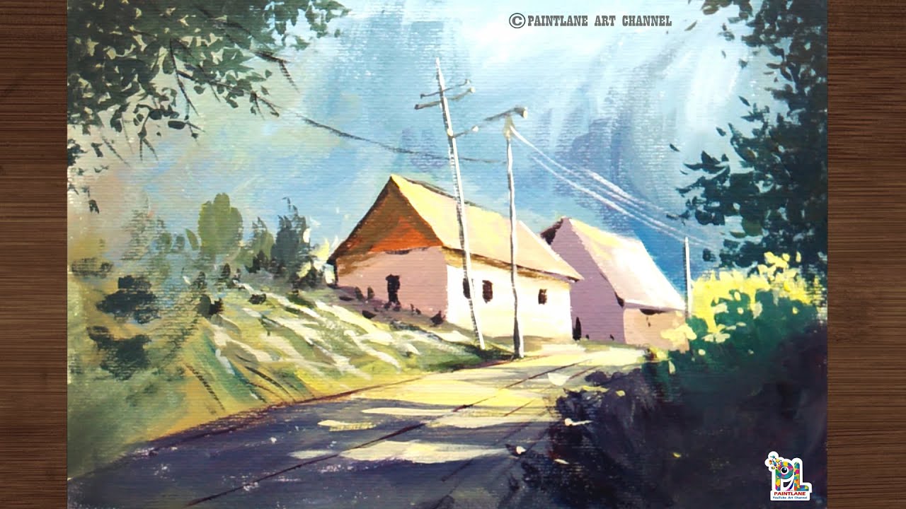 Morning Day Light Scenery Painting || How to Paint A Beautiful Location || PAINTLANE