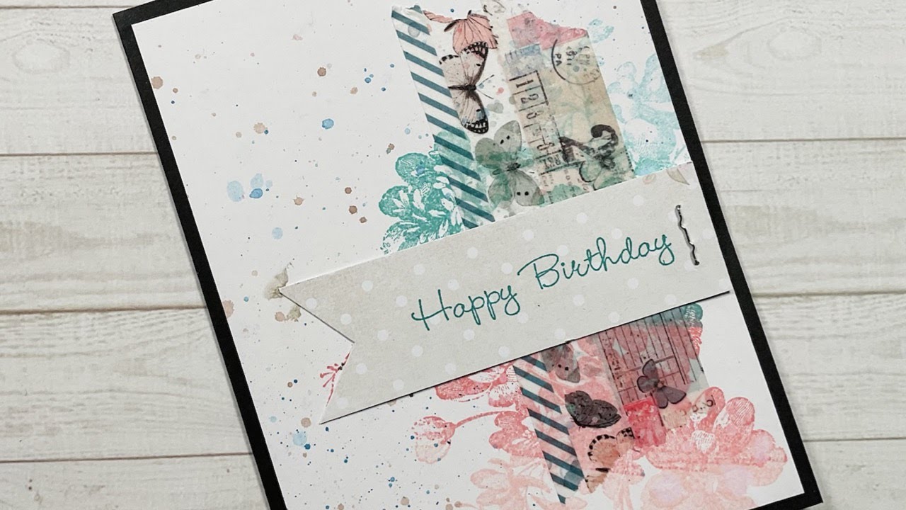 Washi Tape Card Inspired by 49 & Market Tranquility Tim Holtz  Pinkfresh The Rubber Buggy Dt