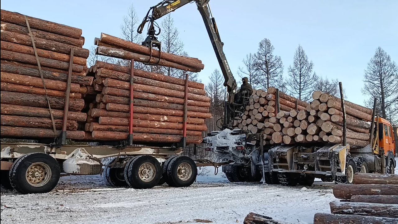 Volvo 6×6 Погрузка лесовоза гидроманипулятором Kesla. 