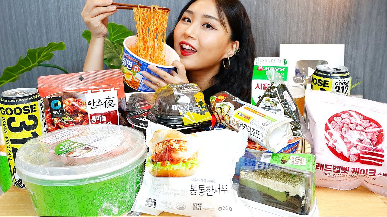 MUKBANG) 편의점 먹방🍘 안주 ~ 디저트 까지! 공화춘 컵라면 비빔면 곱창 비빔밥 새우버거 케이크 etc..