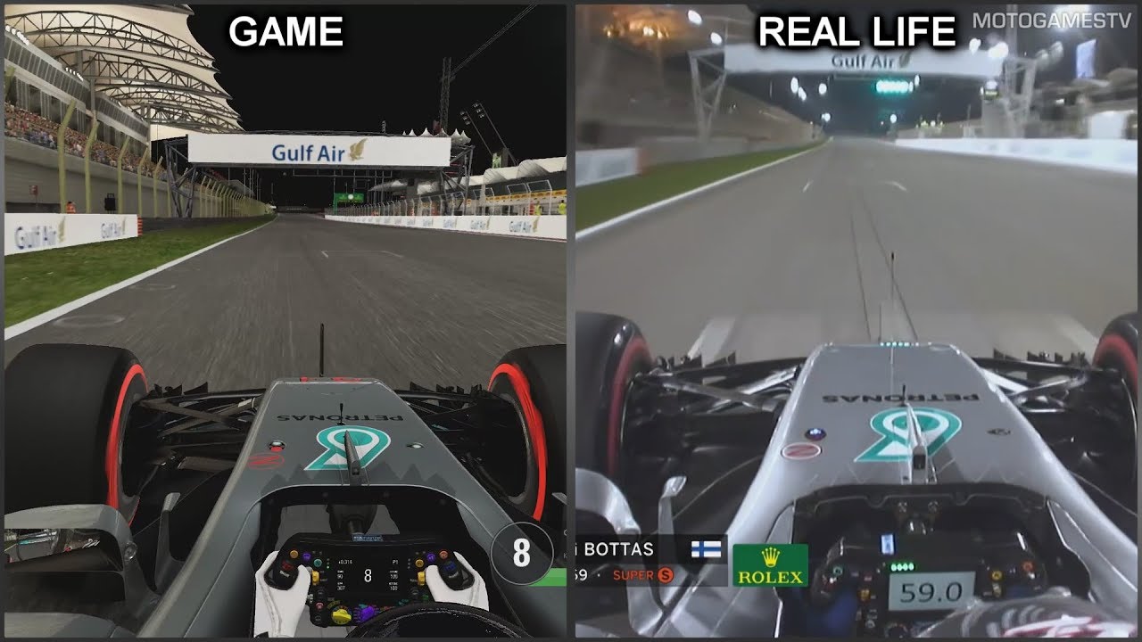 F1 2017 vs Real Life - Bahrain Grand Prix Onboard Lap Comparison