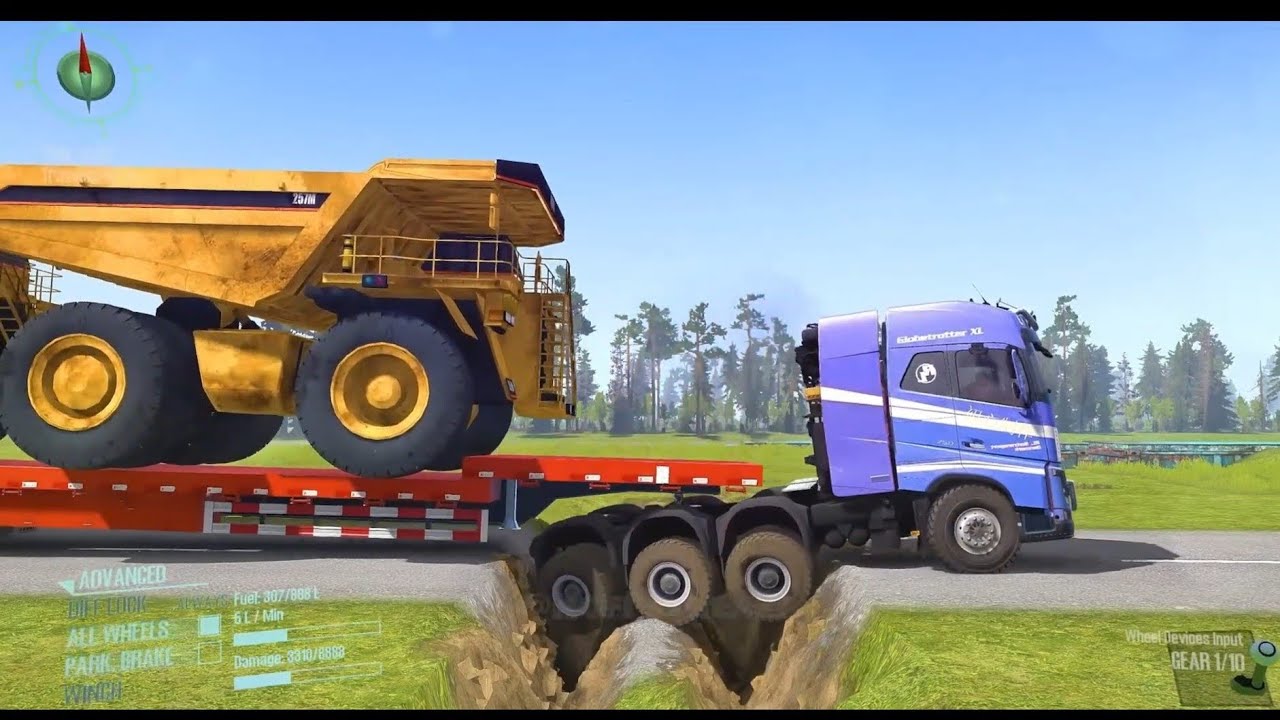 Truck VS Speed Bump Pothole Bridge Barier Broken Road #spintires #snowrunner 