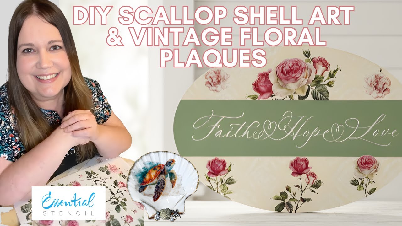 DIY Scallop Shell Art & Vintage Floral Plaques🐚🌹– DIY Stencil & Transfer Craft Tutorial