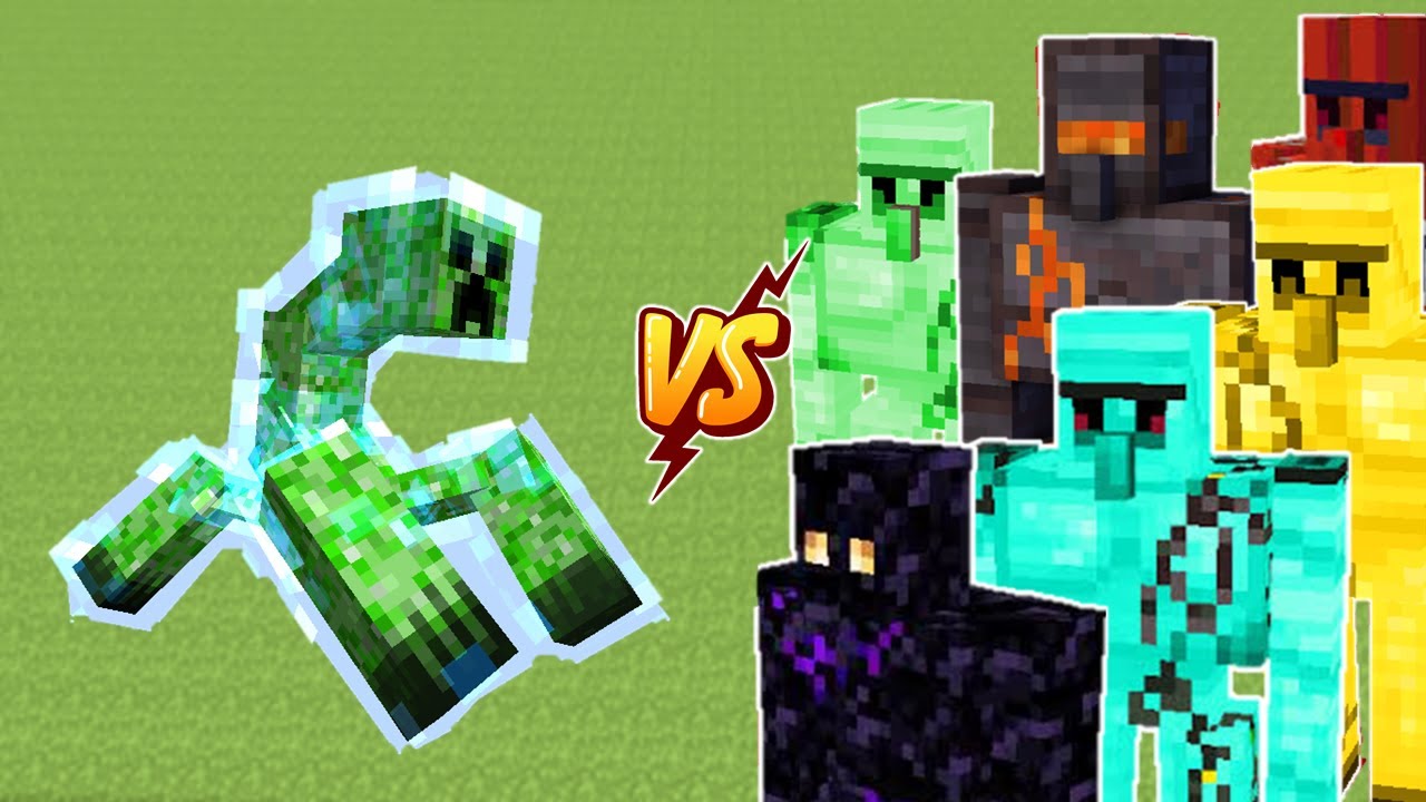 Mutant Charged Creeper VS Extra Golems | Minecraft Mob Battle