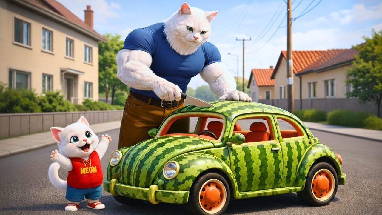 🚗🍉 A Loving Papa Cat Made a Fruit Car for His Kitten… But a Shocking Accident Changed Everything 😿