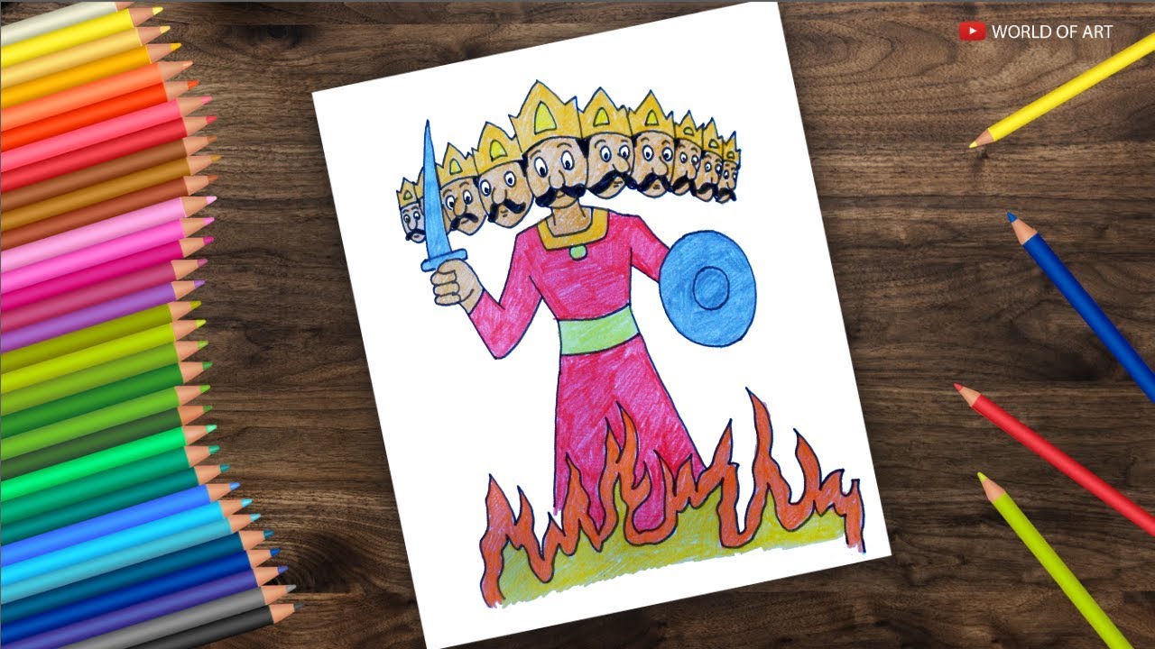 Dussehra Ravan Dahan Drawing - Step by step | How to draw Ravan