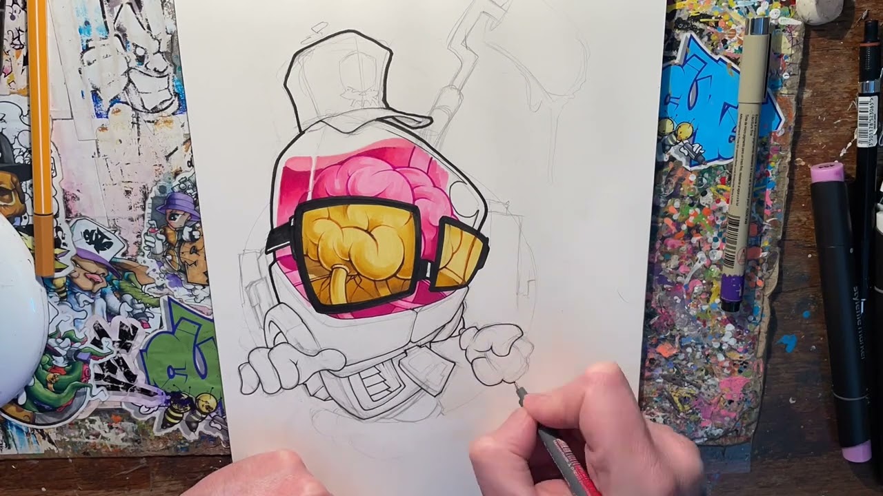 Timelapse - Brain in liquid Hip-Hop graffiti character
