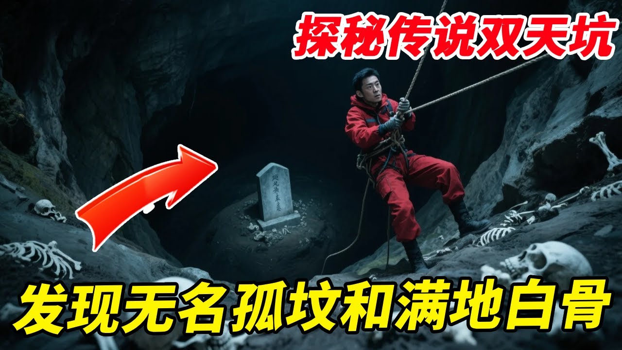 探秘传说双天坑，寻找底部的无名孤坟，意外发现散落一地的白骨！【户外小北哥】